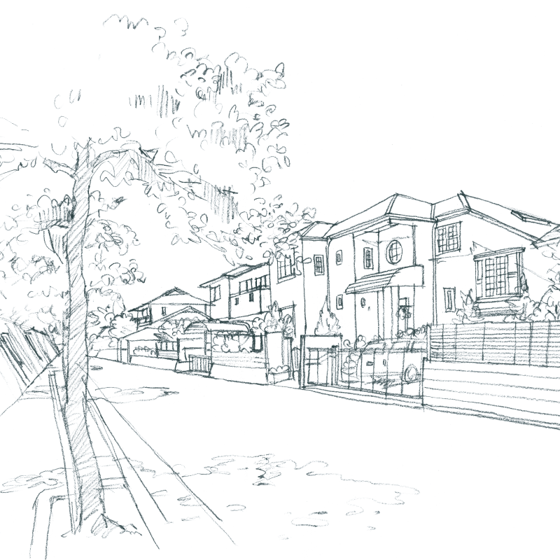 街並みの線描画